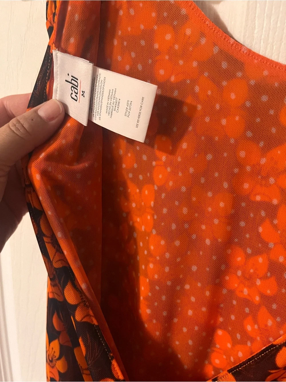 Cabi Reversible Orange Floral Mesh Dress